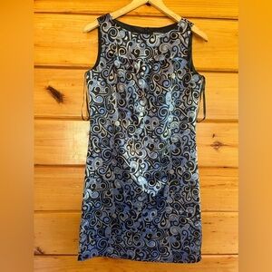 Ann Taylor Shiny Blue & Silver Satin Swirl Sheath Dress 2